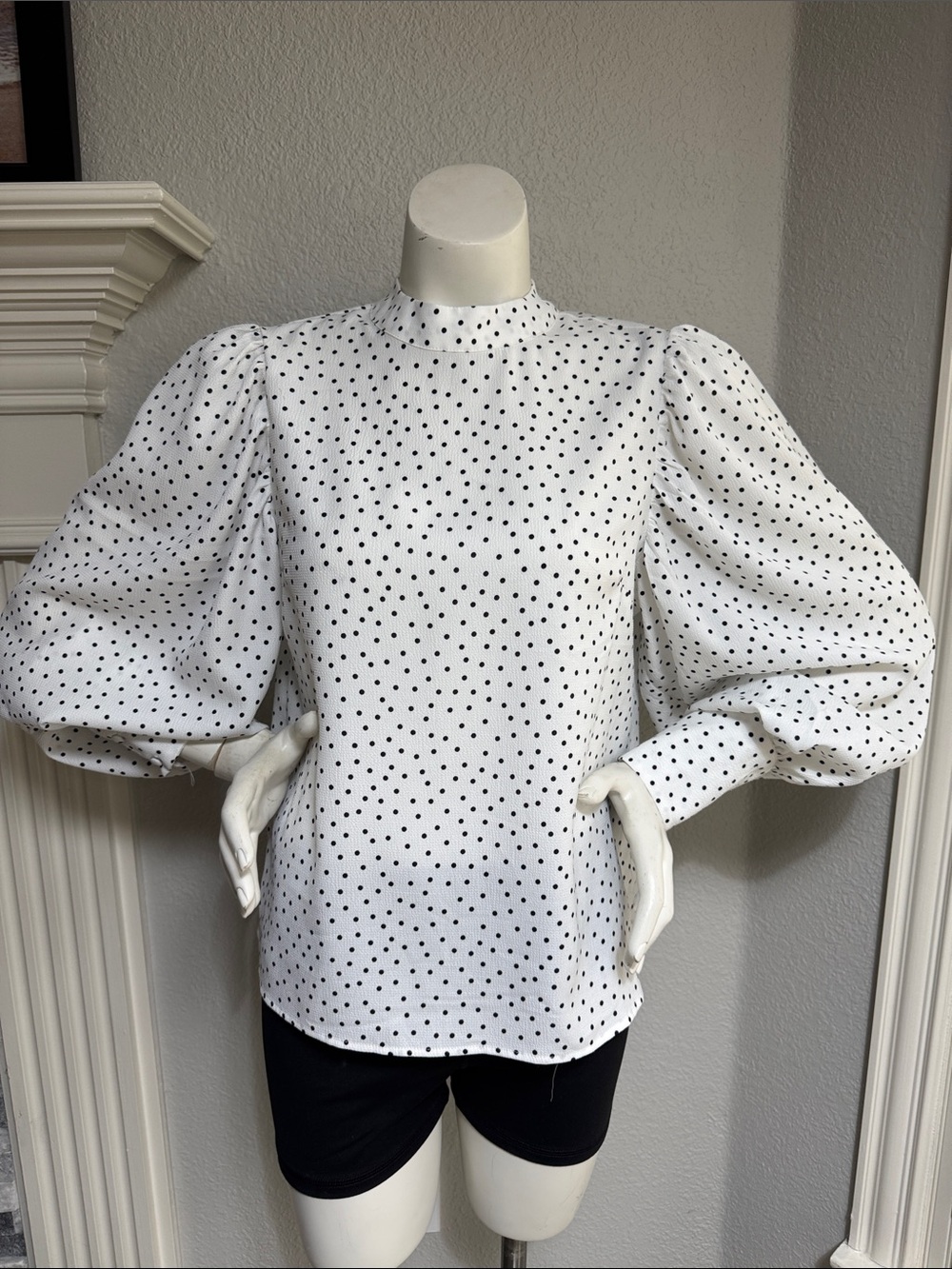 NWT Carolina Belle white/black polka dot blouse - Size Small